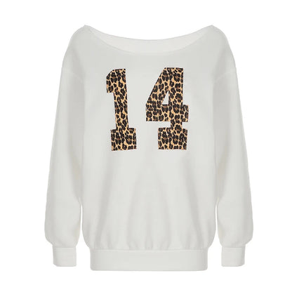 Leopard Digital Patched Fleece Pullovers Fall Winter Plush Thick Sweatshirts Loose Long Sleeve Tops