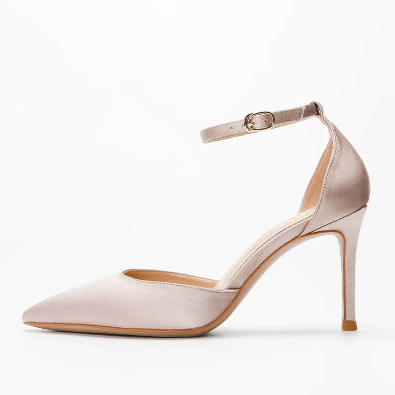 Satin Pointed Toe Highheeled Shoes Summer New Allmatch Stiletto Microfiber Exquisite Oneline Sandals