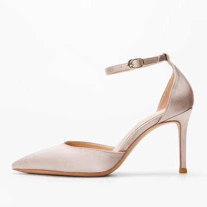 Satin Pointed Toe Highheeled Shoes Summer New Allmatch Stiletto Microfiber Exquisite Oneline Sandals