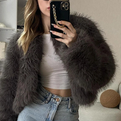 Street Gray Fluffy Short Faux Fox Fur Jacket Winter Hot Brand Thick Warm Eco Fur Coat Female