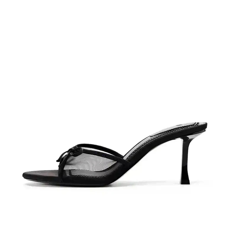 Summers Leopard Slippers Shoes Street Style Open Toe High Heel Slides