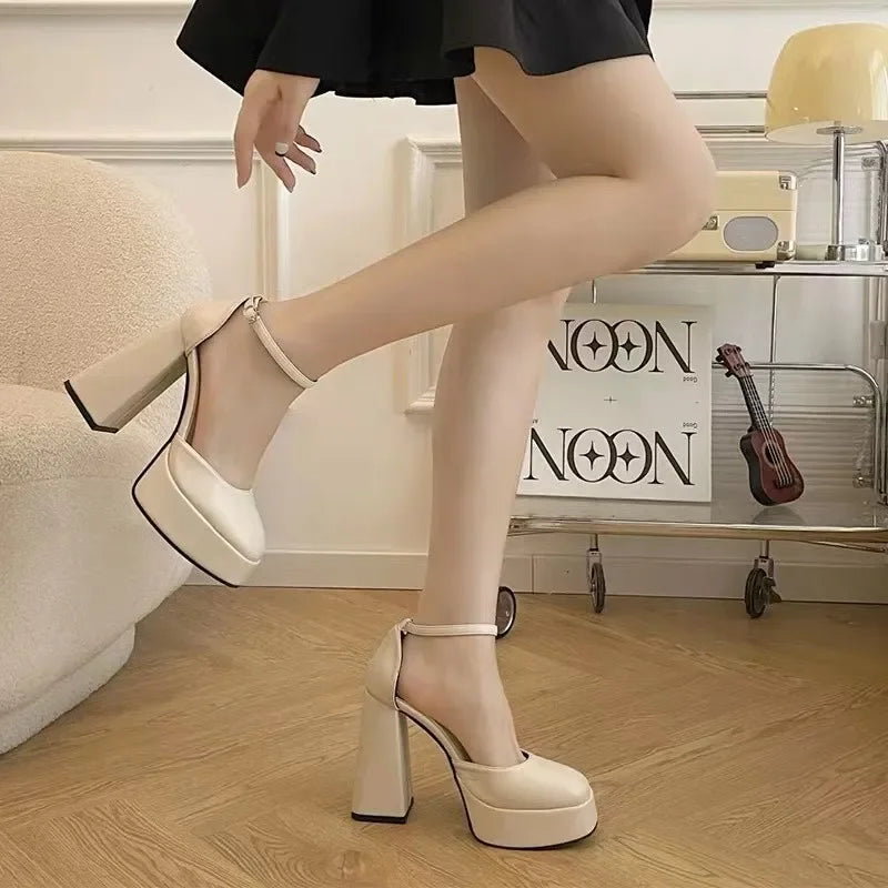 Mary Jane Shoes New Spring Autumn Thick Heels High Heels Waterproof Platform Hollow Brand Shoes Pumps