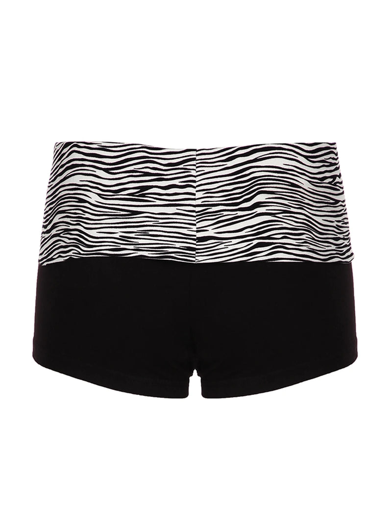 Contrast Stripe Waist Skinny Black Booty Shorts for Basic Summer Vacation Outfits