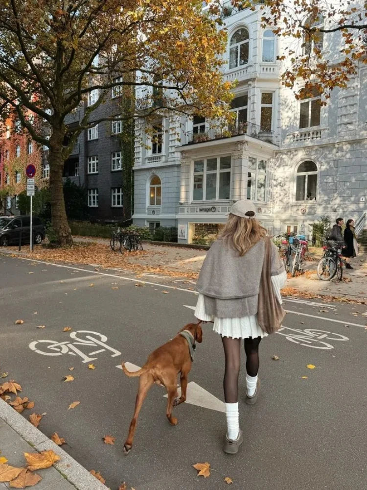 Knitted Cape Cardigan Single-breasted O-neck Sweaters Female Autumn Loose Versatile Simple Knitwear