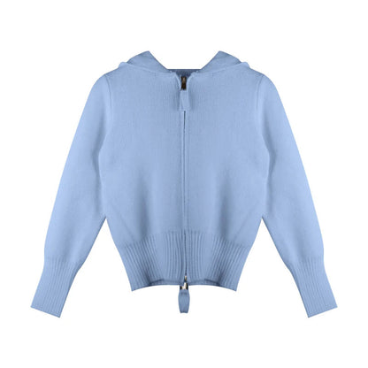 Double Zipper Cropped Knitwear Basic Zip Up Hooded Knitted Cardigan Slim Long Sleeve Sweaters for Winter Clothes