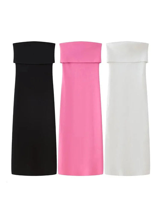 Woman Tube Midi Dress Elastic Strapless Backless Slim Dresses Female Off Shoulder Dress