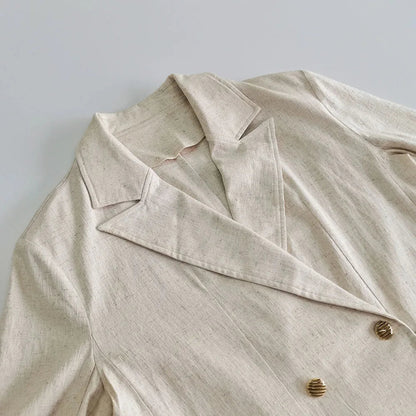 Textured Suits for Double Breasted Long Sleeve Outerwear+raw Hem Shorts Sets Two-piece Set