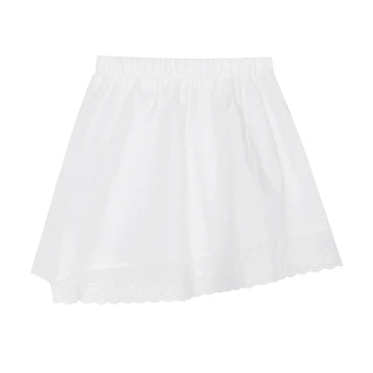 Loose Aline Skirt Spring New High Waist All Match Hollow Lace Splicing White Mini Skirt