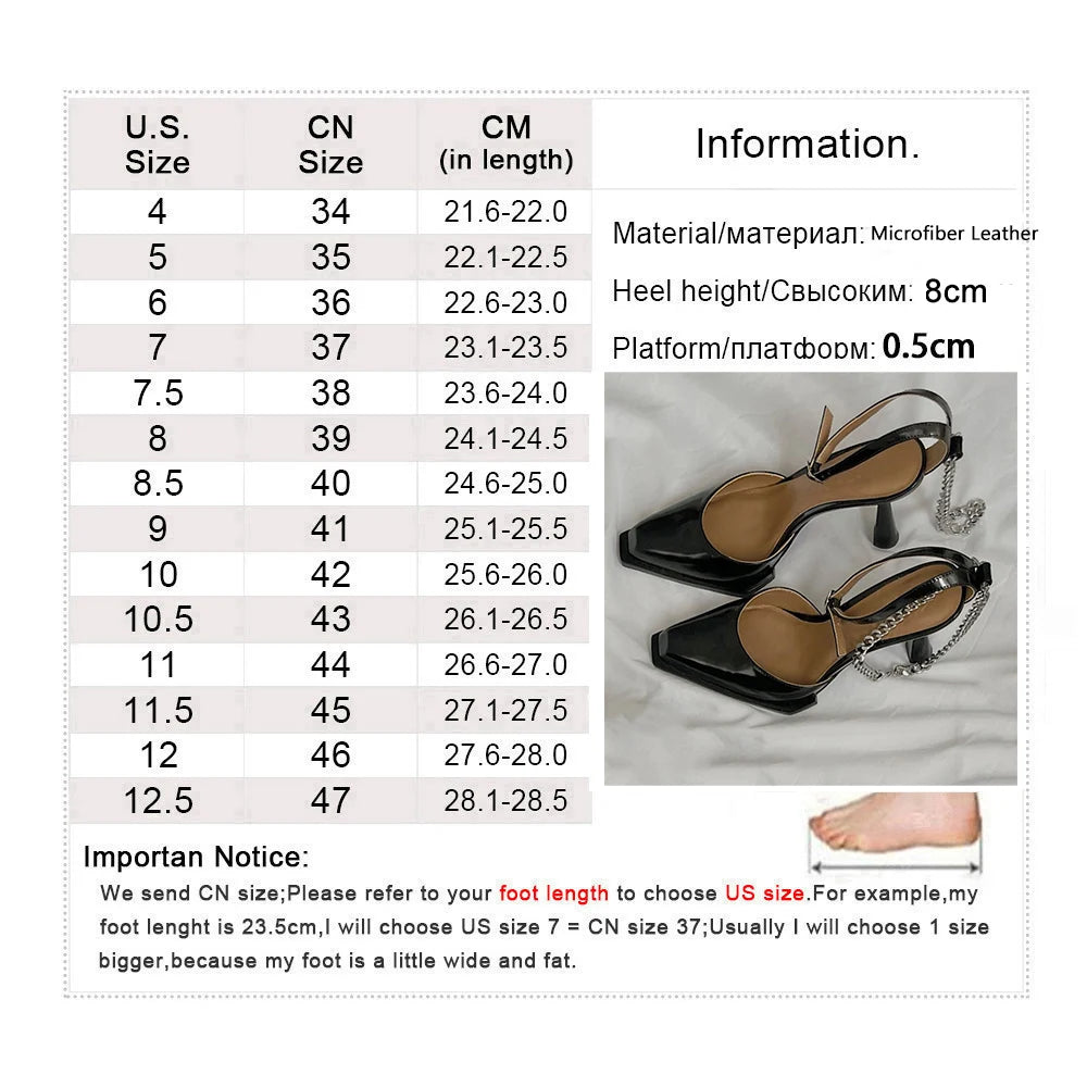 New Buckle Pointed Toe Sandals Metal Chain Sandalias Female Stiletto High Heels Dress Shoes Party Zapatos De Mujer