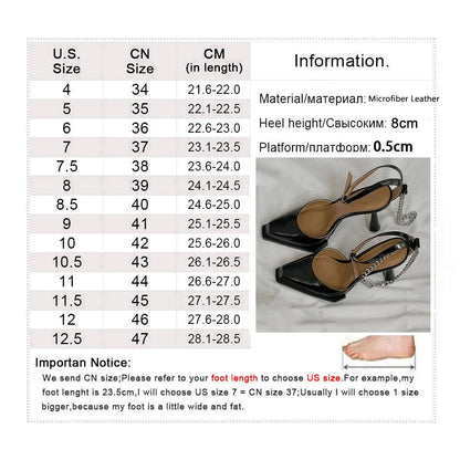 New Buckle Pointed Toe Sandals Metal Chain Sandalias Female Stiletto High Heels Dress Shoes Party Zapatos De Mujer