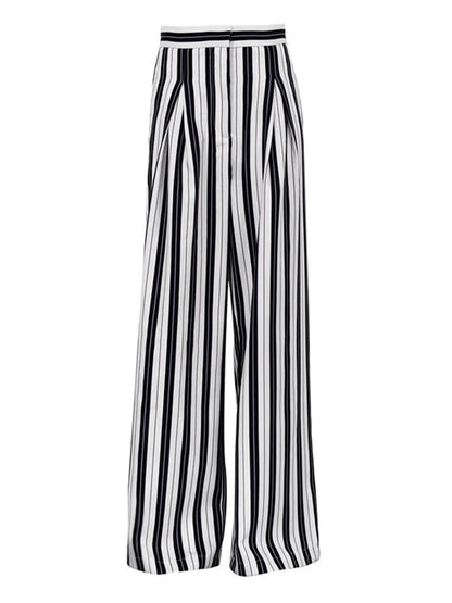 High Waist Zebra Printed Pants Loose Patchwork Wide Leg Trousers Contrast Pocket Flared Trousers