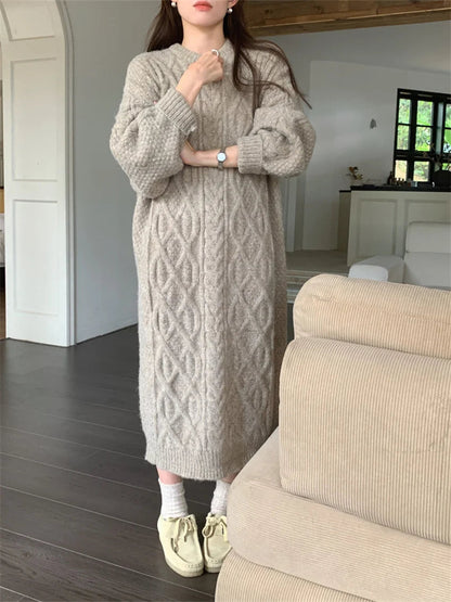 Stylish Sweaters Straight Dress Warm Straight Gentle Ol Loose Winter Knitted Thicken