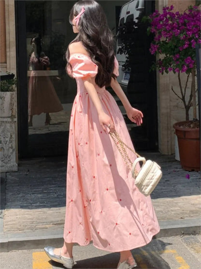 Fairy Midi Dress of Causal Puff Sleeve Party Dress Female One Piece Y2k Clothes
