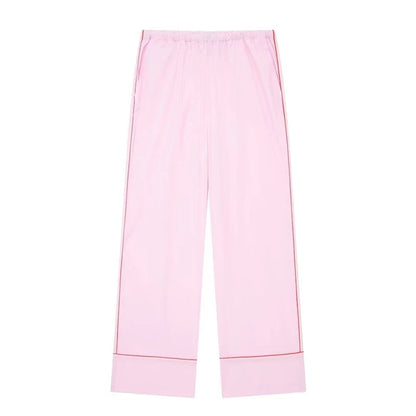 Spring Pink 2piece Set Woman Lapel Long Sleeves Single Breasted Shirts Crop Tops Female High Waist Wide Leg Pant