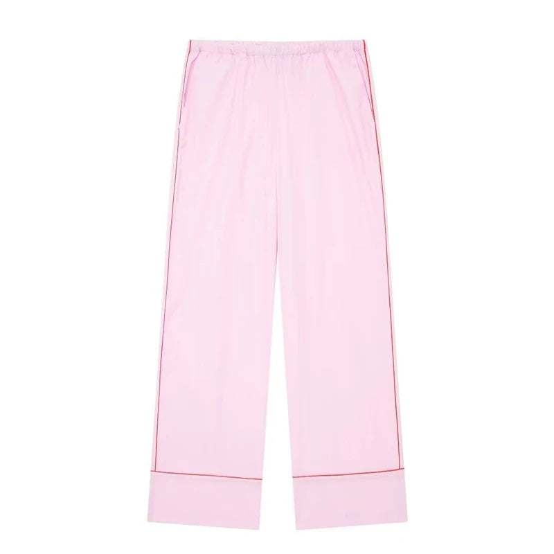 Spring Pink 2piece Set Woman Lapel Long Sleeves Single Breasted Shirts Crop Tops Female High Waist Wide Leg Pant