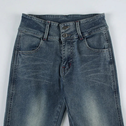 Button-up Denim Pants Street Style Low Rise Baggy Straight Jeans for Y2k Aesthetic Loose Denim Trouser 90s