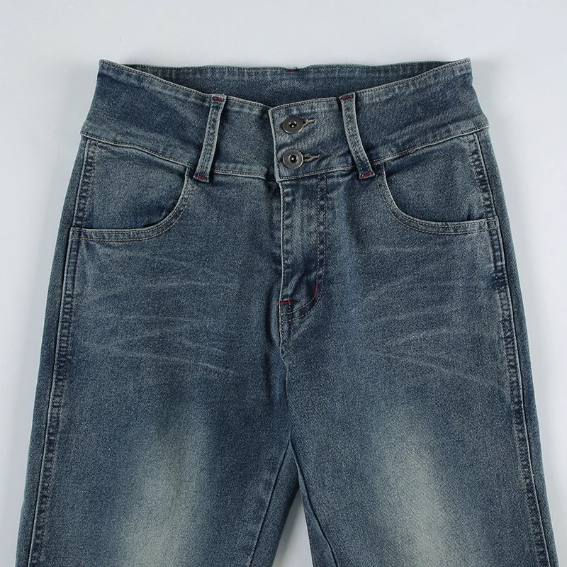 Button-up Denim Pants Street Style Low Rise Baggy Straight Jeans for Y2k Aesthetic Loose Denim Trouser 90s