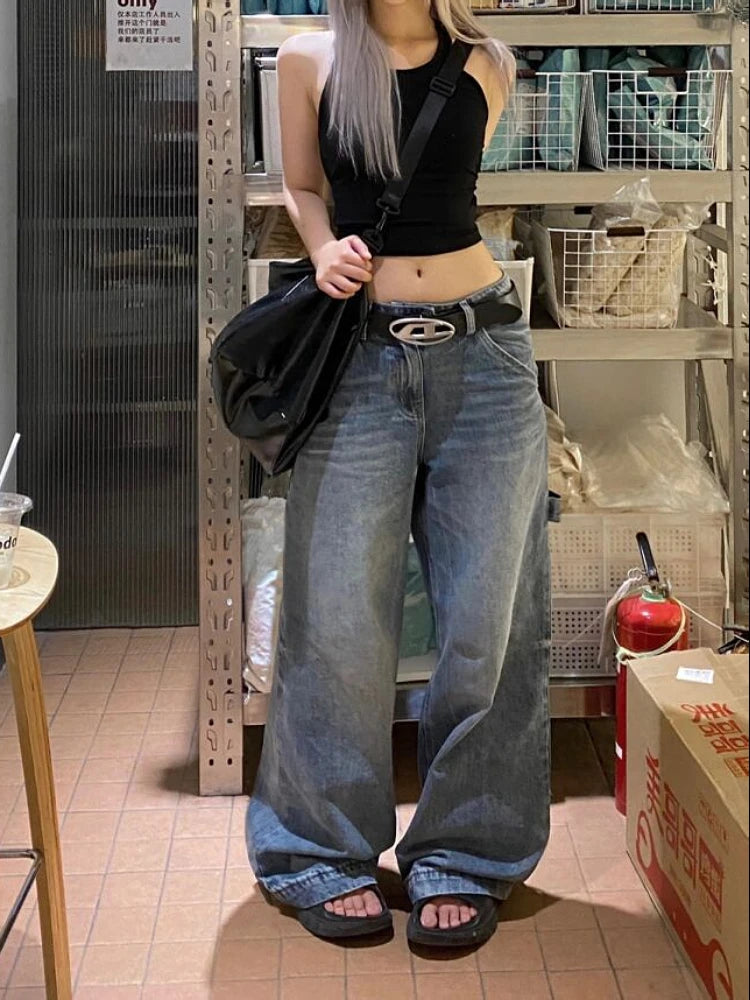 Woman Oversize Jeans Baggy Denim Low Waist Pants Wide Leg Core Baddie Style New Trend Aesthetics Japanese Ins