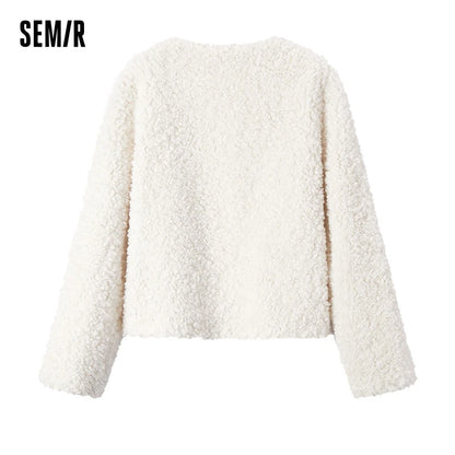 Coat Short Round Neck Slim Fit Winter New Imitation Lamb Wool Jacket