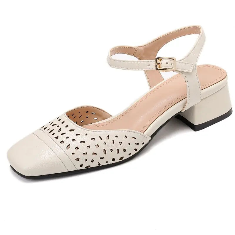 Sandals Square Toe Thick Heels 3.5cm Buckle Strap Breathable Small Size 31 32 33 Sweet Daily Shoes