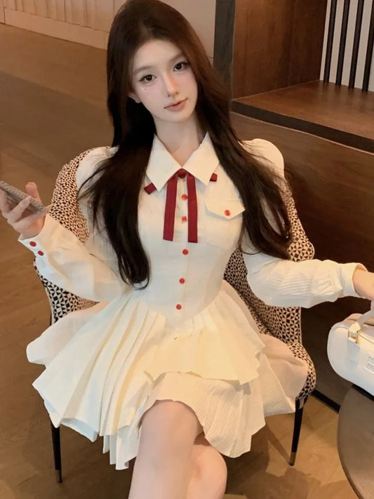 Sweet Mini Dress for Preppy Style Party Pleated Mini Dresses Slim Short Vestidos Female Outfits
