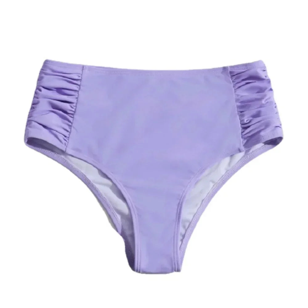 High Waist Ruched Bikini Bottoms Tummy Control Swimsuit Briefs Pants Beachwear Spandex Beach Style Summer