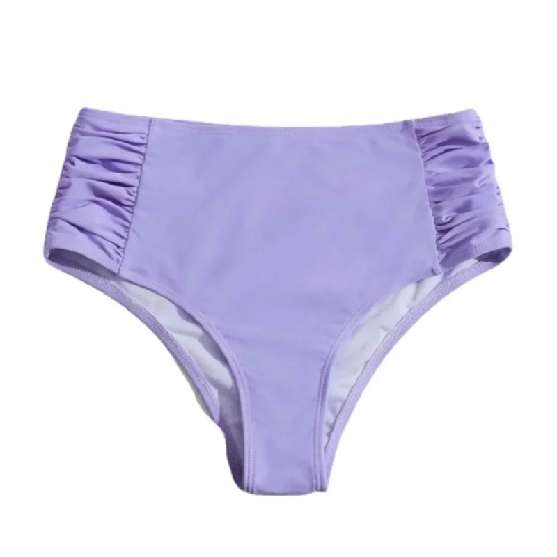 High Waist Ruched Bikini Bottoms Tummy Control Swimsuit Briefs Pants Beachwear Spandex Beach Style Summer