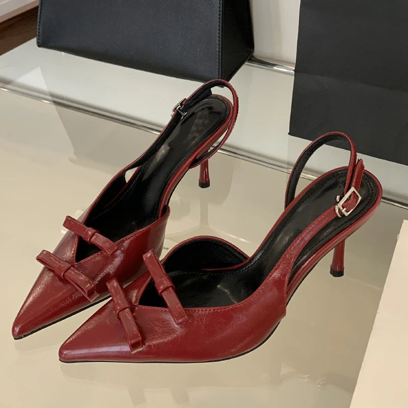 Spring Butterflyknot Buckle Strap Pumps Pointed Toe Thin High Heels Party Wedding Shoes