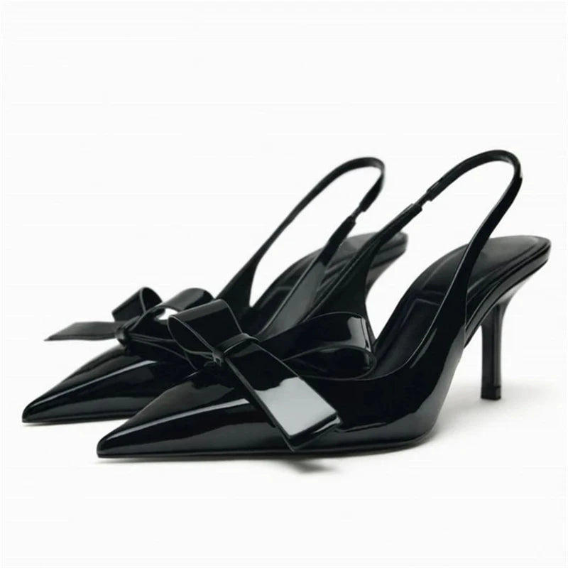 Blue Denim Fabric Slingbacks for Woman Cross Thin Buckle Strap Upper Stiletto Sandals Point Toe Thin Kitten Heel Pump