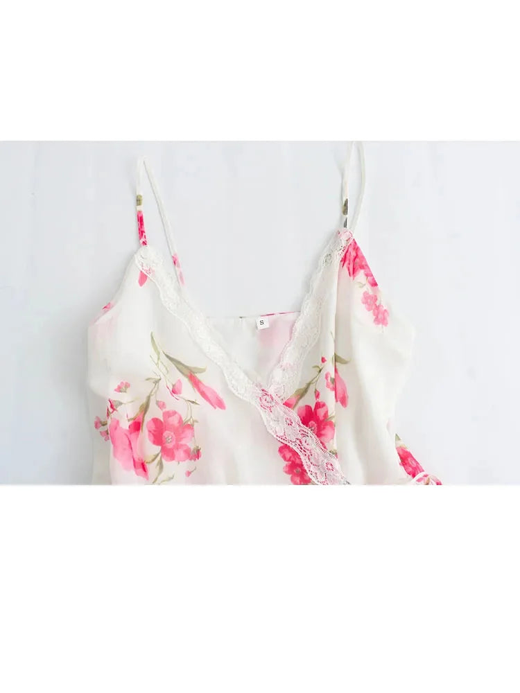 Summer Mini Dress Woman Print Vneck Slip Dresses Female Spaghetti Strap Laceup Slim Dress