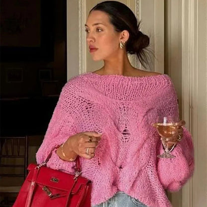 Knitted Seethrough Sweater Pullover Autumn Loose Pullover Color Y2k Knitted Pullover