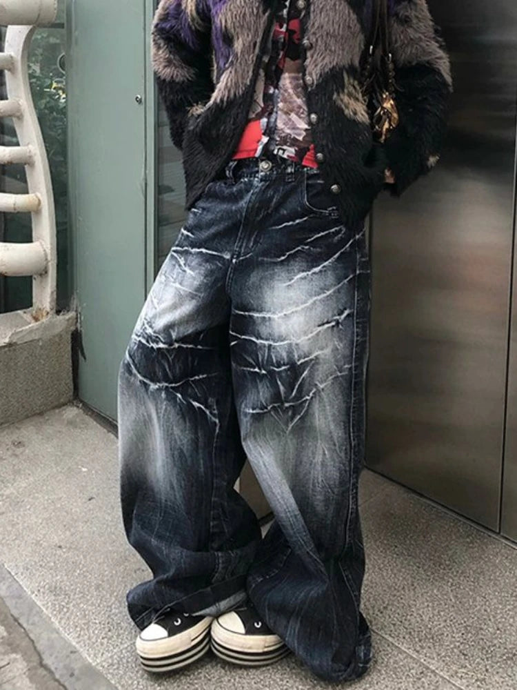 Y2k Baggy Jeans Harajuku Straight Do Old Wide Leg Full Length Denim Pants Hip Hop Causal Trousers