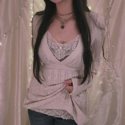 Fairycore Y2k Grunge Knitted Sweater 90s V Neck Pullovers Aesthetics Retro Jumpers Knitwear
