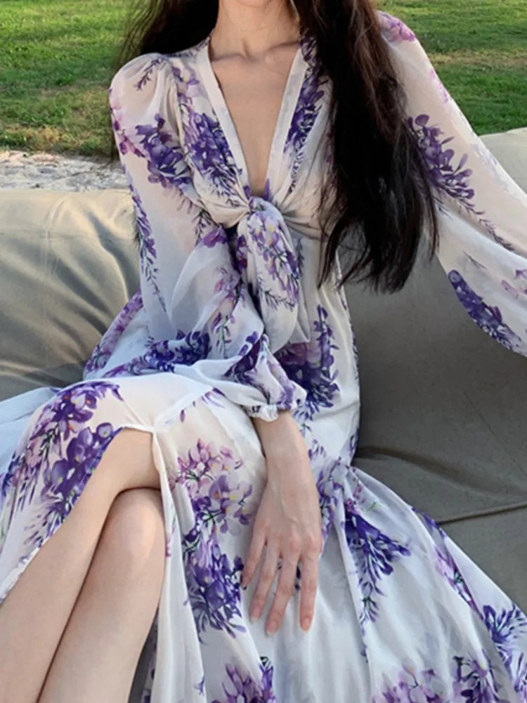 Print Long Dress Aline Beach Holiday Maxi Vestidos Female Robe New Mujers
