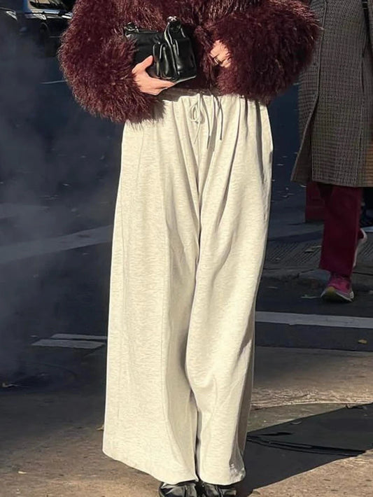 Woman Drawstring Long Pants Autumn High Waist Loose Wide Leg Trousers Female Sweatpants