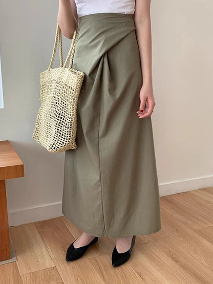 Korean Skirt Design Twist Linen Summer New High Waist Slimming Aline Long Skirts