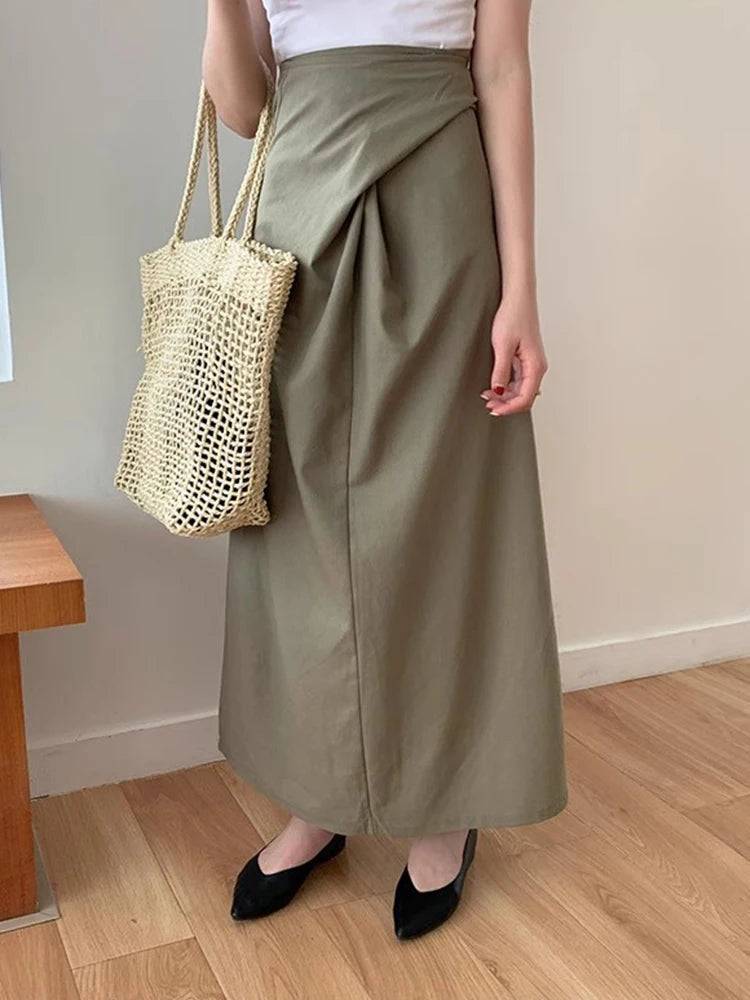 Korean Skirt Design Twist Linen Summer New High Waist Slimming Aline Long Skirts