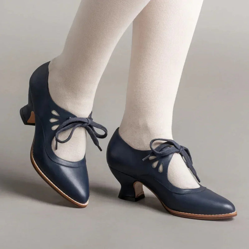 Retro Mary Jane Pumps Woman Lace Up Low Heel Dress Zapatos Brand Design Butterfly Wing Derby Shoes 43