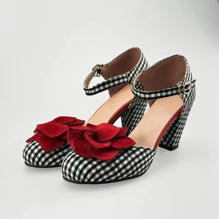 Shoes Round Toe Buckle Large Size Block Heels Sandals Elastic Band Suit Female Beige New Big Chunky S