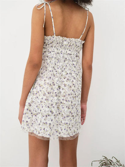 Charming Ruffles Lace-up Spaghetti Strap Mini Dresses
