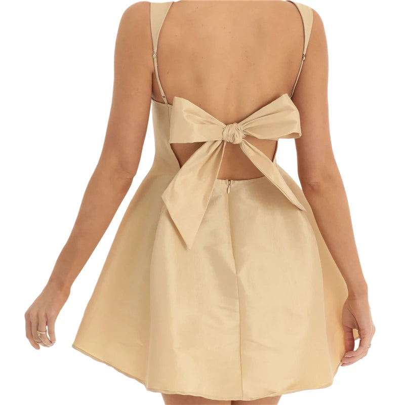 Satin Dress for Summer Color Square Collar Sleeveless Backless a Line Mini Dress Party Dresses