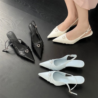 Spring Pointed Toe Slingbacks Pumps Buckle Strap Thin Low Heels Party Prom Female Shoes