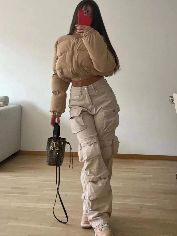 Multiple Pockets Cargo Pants for Loose High Waist Sweatpants Baggy Pant Woman Trousers