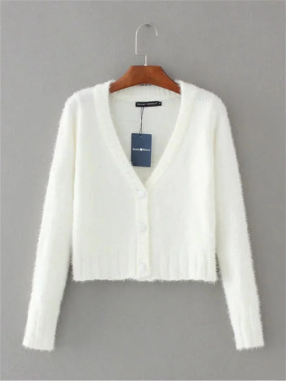 V-neck Knitwear Sweater Cardigan for Cropped Long Sleeve Cropped Knit Outwear ’s Patchwork Coat