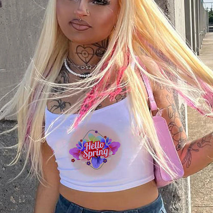 Europe and the United States Street New Print Season Art Text Short Sleeve Y2k ’s T-shirt Vest Halter