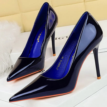 Shoes Patent Leather Pumps High Heels Pointed Lady Party Shoes Stilettos Heels Wedding Shoes