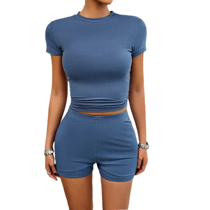 Clothing Spring Summer Color Slim Fit Short Sleeved Tshirt and Shorts Set Y2k Shorts