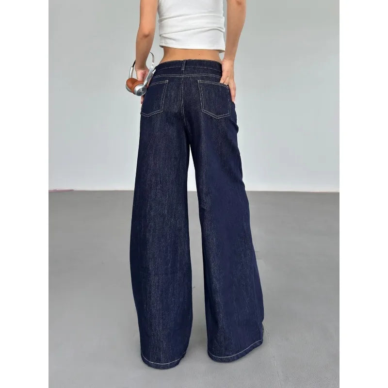 Y2k Blue Jeans Woman America Retro Baggy Harajuku Denim Pants Korean Style Wide Leg High Waist Trousers