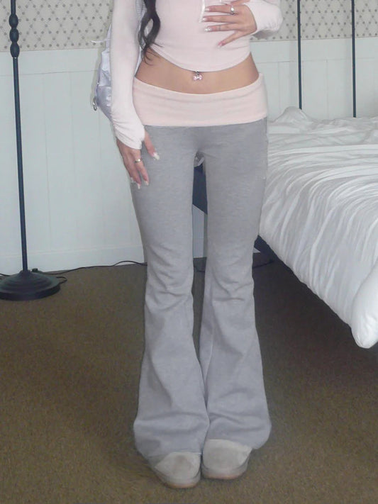 Contrast Patchwork Low Waist Y2k Flared Pants for Gray Slim Jogging Sweatpants Black