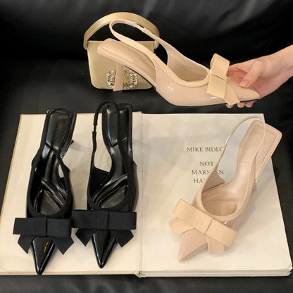 Butterflyknot Pointed Toe High Heels Party Dress Shoes Brand Design Slingbacks Sandals Pumps